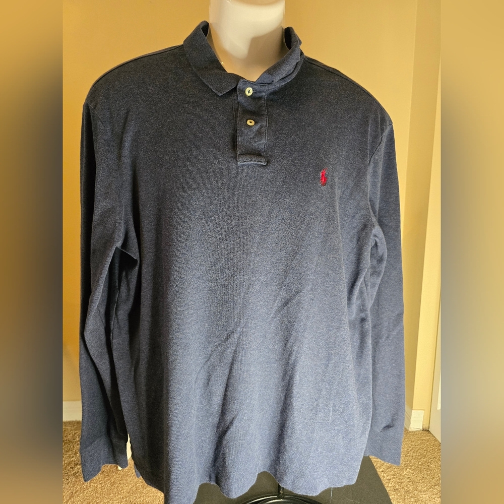 Polo Ralph Lauren Shirt Mens Sz XL Long Sleeve Polo Blue w/ Red Pony Logo Golf